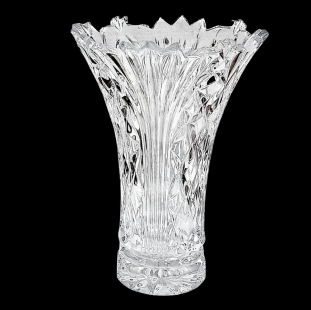 Fifth Avenue Crystal Tall Cut Glass Vase Fan & Diamond Cuts 9.5